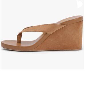 miss left Peru Open Round Toe Flip Flops Wedge High Heel Slip on Mule Slippers